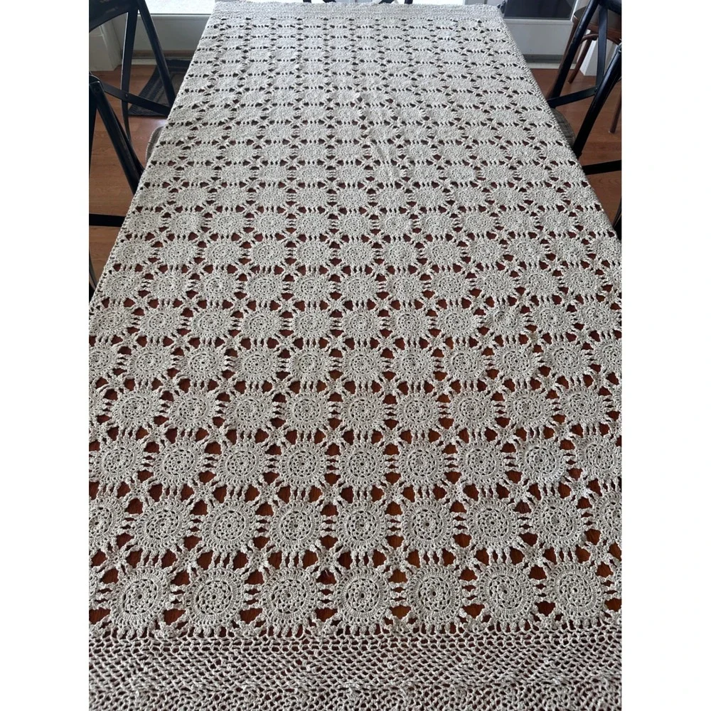 Unbranded Tablecloth Unisex 60x94 Crochet Lace Cotton Cream Vintage Farmhouse